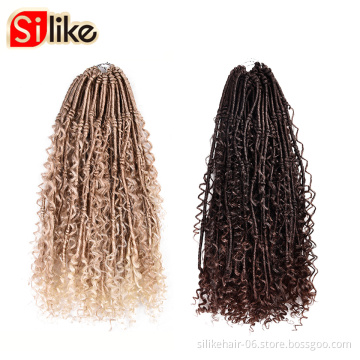 Ombre Brown 20 Inch Hippie Locs Boho Style Faux Locs With Curly Hair Goddess Locs Crochet Synthetic Braids Hair Extensions